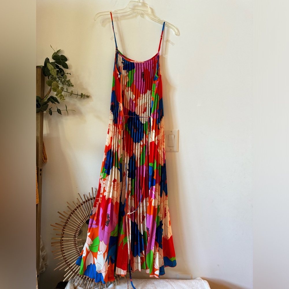 Sam Edelman Retro Multicolor Floral Plisse Sleeveless Midi Dress XL NWT - Picture 5 of 12